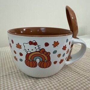 Hello Kitty X Ramen Noodles Ceramic Bowl And Spoon Fall Harvest Pumpkin